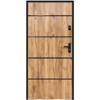 Vente-unique Voordeur van roestvrij staal H207 x B100 cm, eikeneffect - 55 cm dikte - Draait links open - NAXARA