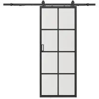 Vente-unique Hangende schuifdeur met opbouwsysteem - Aluminium en gehard glas - H205 x B93 cm - WILDEN II