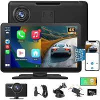 Hexinex HD-navigatiesysteem - 9 inch touchscreen autoradio - Draadloze CarPlay & Android Auto, met Dubbele camera's: 4K aan de voorkant, 1080p aan de achterkant, 64 GB SD-kaart