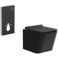 Vente-unique Hangtoilet pakket in mat zwart met decoratieve inbouwreservoir - CLEMONA L 35.5 cm x H 34 cm x D 51.5 cm