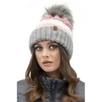 Vivisence Dames Wintermuts - Gebreid Met Wol En Grote Pompon Van Eco Vezels - Zachte Antistatische Fleecevoering Houdt Haar Glad En Biedt W - Grijsarme Bescherming Op Koude Winterdagen