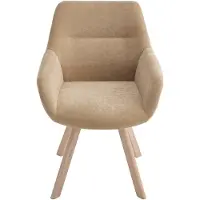 Vente-unique Set van 2 draaistoelen met armleuningen van stof en eikenhout - Beige - VELBURY