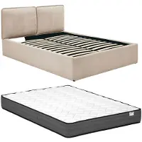 Vente-unique Bed met opbergruimte stof beige 160 x 200 cm