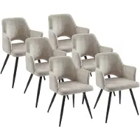 Vente-unique Set van 6 stoelen met armleuningen van stof en zwart metaal - Beige - KADIJA