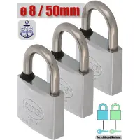 AMIG Hangslot met Sleutel RVS Ø8/50mm - Standaard Beugel Buiten 3 Stuks