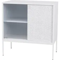 MCW Commode -O90, kast, dressoir, highboard, industriële opbergvakken, schuifdeuren, metaal, 85x80x45 cm ~ wit