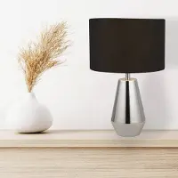 Searchlight Tafellamp Laynie, zwart, Woon-/ Eetkamer, Textiel / Stof / Zijde, Modern, Tafellamp