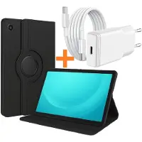 Ntech Hoes Geschikt voor Samsung Tab A11 Plus / A9 Plus tablethoes – 360° draaibaar Zwart met USB C Adapter - USB C oplader- Slim Snellader 20W Met USB C Kabel 1m - COMBI-SET