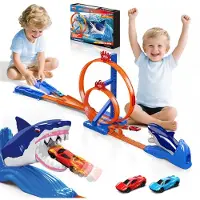Vatos Haai Racebaan Carrera Set - Dual Loop Racebaan Hotwheels - 2 Racewagens & Lanceerders Treinbaan- Educatief Speelgoed Voor Kinderen 3-8 Jaar
