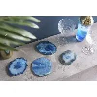 Invicta Set van 4 onderzetters voor glazen COASTER 10cm blauwe edelsteen agaatkwarts handgemaakt - 41556