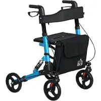 HOMCOM Novendo Goods - Lichtgewicht aluminium rollator voor ouderen - Opvouwbaar Frame - Comfortabele zitting, rugsteun en dubbele remmen voor veilig wandelen