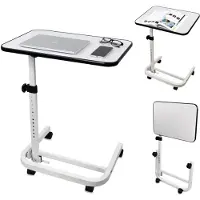 Mobiclinic Cumbre - Bijzettafel met wielen - In hoogte verstelbaar - C-vormige onderstel Opvouwbaar en compact - Laptoptafel - Staal en hout - Bedtafel - Wit