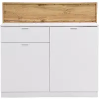 Vente-unique Barmeubel met 2 deurtjes en 1 lade van mdf - Wit en naturel - LAMONIA L 120 cm x H 115 cm x D 50 cm