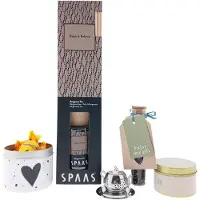 Spaas Geurstokjes Bergamot Cadeauset – Perfume Sticks, Thee, Zeep & Kaars + Snoepblikje Hart – Cadeau voor Iedereen