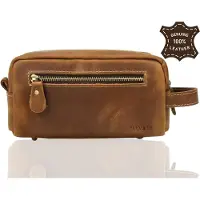 Elevate Luxe Leren Toilettas – Handgemaakt Crazy Horse Leer – Compact & Duurzaam – Heren & Dames – Vintage Bruin