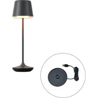QAZQA Tafellamp zwart incl. LED IP65 oplaadbaar met laadstation - Treble