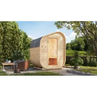 Karibu | Barrelsauna Asymmetrisch 1 | Kachel 9 kW Geïntegreerde Bediening