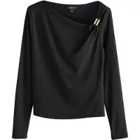 Next - Dames - Soft Touch Nylon Asymmetric Hardware Long Sleeve Top - Zwart