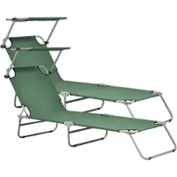 Helloshop26 Set van 2 ligstoelen met zonnescherm, staal polyester zilver donkergroen 03_0006429
