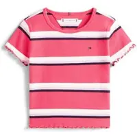 Tommy Hilfiger T-shirt rib gebreid roze/wit Meisjes Stretchkatoen Ronde hals - maat 176