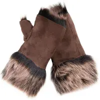 Infinity Leather Womens Shearling Wanten Vingerloze manchetten Toscana Suède Schapenvacht Bont