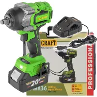 Procraft PWA36-1B-C accu-slagmoersleutel 20 V 850 Nm 1/2" borstelloos + 1x accu 4,0 Ah + oplader + koffer