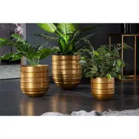 Invicta Set van 3 bloempotten ORIENT 25/20/15cm metaal goud gehamerd ontwerp - 41269