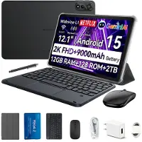 Blackview MEGA 2 Tablet Sets - 4G LTE+WiFi - 12 Inch - 24GB RAM - 128GB - Met Toetsenbord(QWERTY), Beschermhoes, Muis, Stylus - Android 15 - Widevine L1 - 9000mAh - Grijs