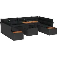 vidaXL Tuinbank Set 10 st Zwart poly rattan