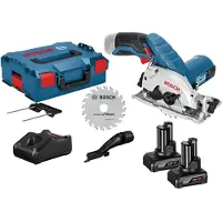 Bosch accusirkelzaag GKS 12V-26 12 V Ø 85 mm / 2x 4,0 Ah accu + lader incl. accessoires in L-Boxx