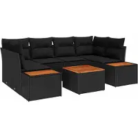 vidaXL Tuinset met 6 zitplaatsen, zwart, van polyrotan