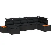 vidaXL Tuinset met 7 zitplaatsen, zwart, van polyrotan