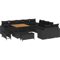 vidaXL Tuinset met 13 delen, zwart, van polyrotan