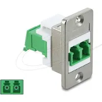 DeLOCK Panel Mount LC Duplex female to LC Duplex female with laser protection flip inside silver / green / white