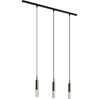 QAZQA Modern railsysteem zwart met 3 hanglampen zwart met smoke glas 1-fase - Slimline Loyce