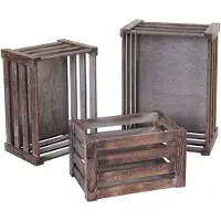 MCW Set van 3 houten kisten -C56, wijnkist, decoratieve kist, opbergkist, fruitkist, shabby look vintage ~ bruin, shabby