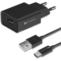 4smarts 12W USB Oplader 2.4A met USB naar USB-C Kabel 1 Meter Zwart