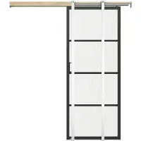 Vente-unique Schuifdeur met klamplaagsysteem - aluminium en gehard matglas - H205 x L93 cm - SINCA II