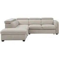 Vente-unique Slaapbank met hoek links en poef in beige stof - BALOTIA
