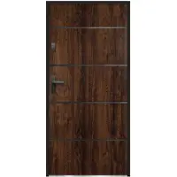 Vente-unique Voordeur van massief en roestvrij staal H 207 x L 100 cm, donker naturel - 55 cm dikte - Draait rechts open - NAXARA