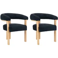 Vente-unique Set van 2 stoelen met armleuningen van boucléstof en heveahout - Zwart en naturel - LIVELIA