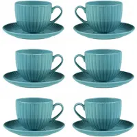 Lubiana Daisy K6 Koffiekopjes 200ml met Schoteltjes (6 stuks) - Turkoois