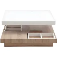 Vente-unique Salontafel FAUSTO II - Draaiblad - Wit gelakt mdf en eiken