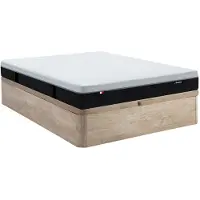 Vente-unique Set 140 x 190 cm bedbodem met opbergruimte in lichte houtlook + hybride brandwerende matras met pocketveren in 9 zones, traagschuim en latex 28 cm dik - SLOMAS van YSMÉE