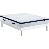 Vente-unique Set bedbodem en hybride matras pocketveren en vormgeheugen met textuur MARQUIS van DREAMEA - dikte 30 cm - 160 x 200 cm - Blauw