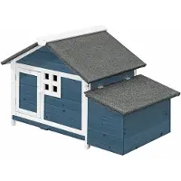Vente-unique Kippenhok van hout met broedplaats - 2 kippen - L106 x D64 x H71 cm - Blauw en wit - ANSER
