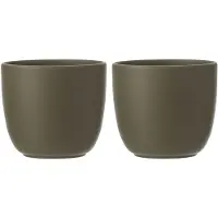 Mica Decorations 3x stuks bloempotten mat groen keramiek voor kamerplant H14 x D14.5 cm - plantenpotten