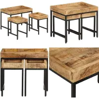 vidaXL 3-delige Salontafelset massief ruw mangohout en ijzer