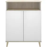 Vente-unique Keukenbuffet WAJDI - 2 deuren en 1 nis - Wit en eiken