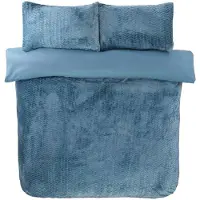 So Soft dekbedovertrek Chevron Teddy fleece - blauw - 1-persoons (135x200 + 50x75 cm)